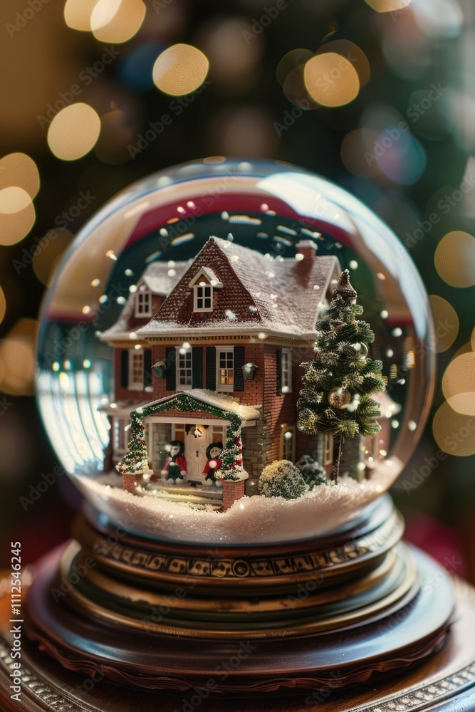 A snow globe sits on a wooden table with a serene winter scene inside A snow globe sits on a wooden table with a serene winter scene inside