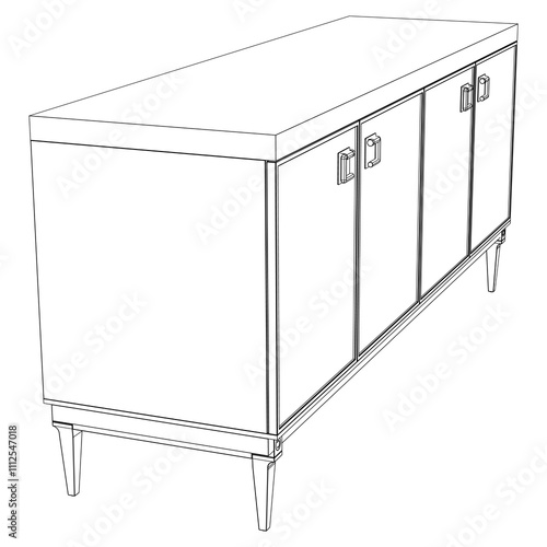 Sideboard Living Room Furniture isolated continuous line art flat vector illustration