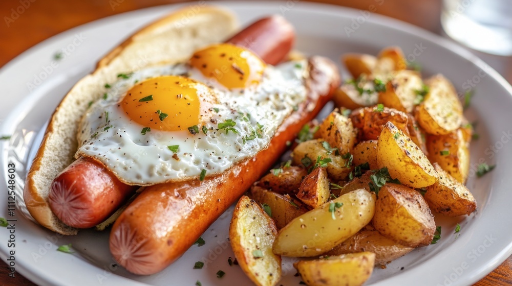 Delicious Breakfast Plate with Sausage, Eggs, and Potatoes Delicious Breakfast Plate with Sausage, Eggs, and Potatoes