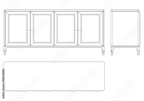 Sideboard Living Room Furniture isolated continuous line art flat vector illustration