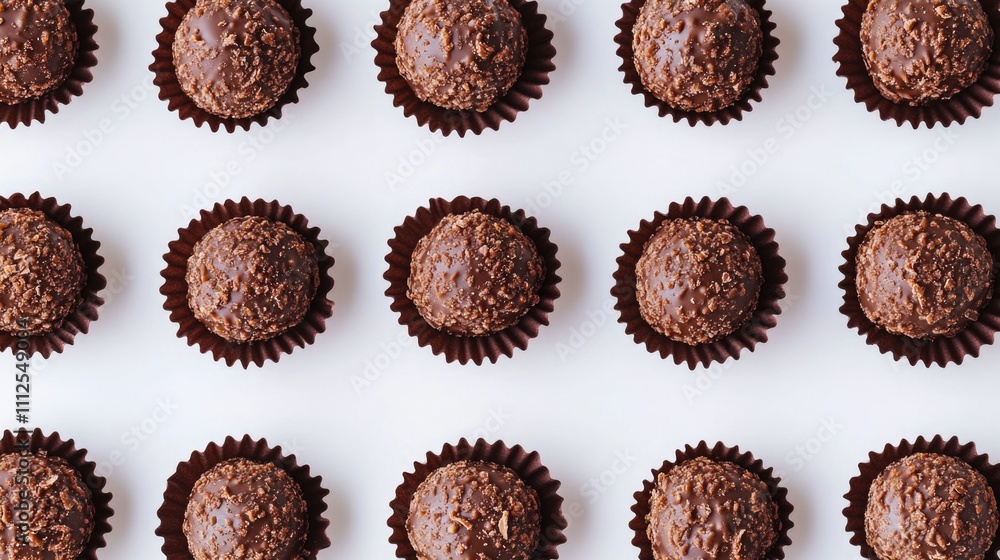 A close-up shot of a tray filled with assorted chocolates, perfect for food and beverage use A close-up shot of a tray filled with assorted chocolates, perfect for food and beverage use