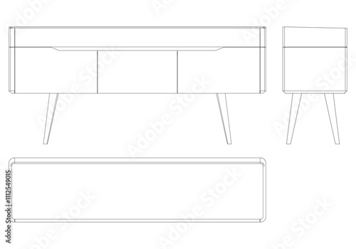 Sideboard Living Room Furniture isolated continuous line art flat vector illustration