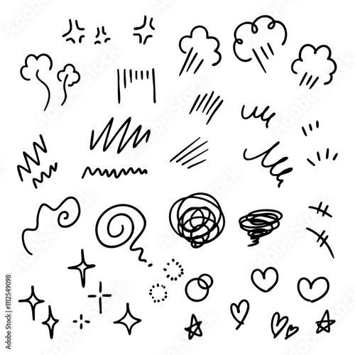 手描きの感情のあしらいの漫符イラスト アイコンセット