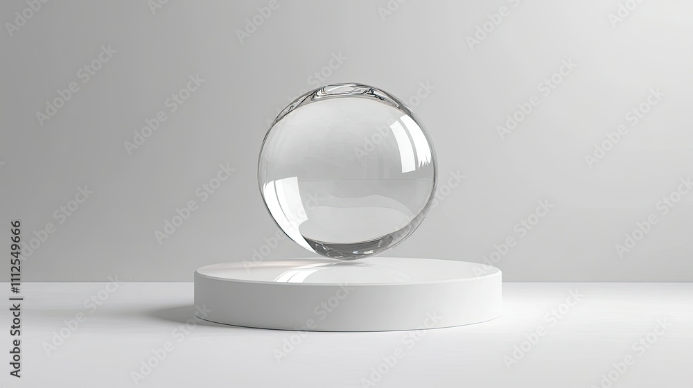 Crystal Clear Sphere Floating Above Minimalist White Background Crystal Clear Sphere Floating Above Minimalist White Background