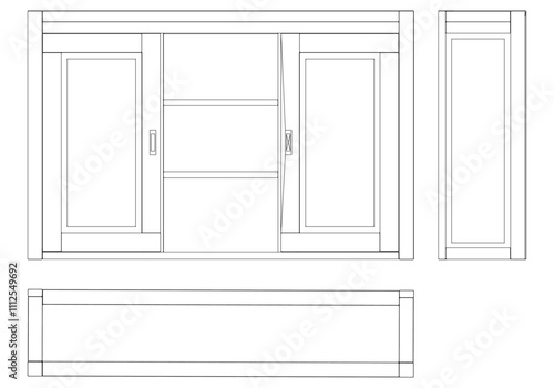 Sideboard Living Room Furniture isolated continuous line art flat vector illustration