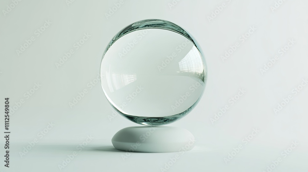 Clear Glass Sphere on White Surface with Soft Shadows and Reflection Clear Glass Sphere on White Surface with Soft Shadows and Reflection