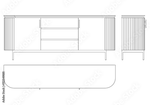 Sideboard Living Room Furniture isolated continuous line art flat vector illustration