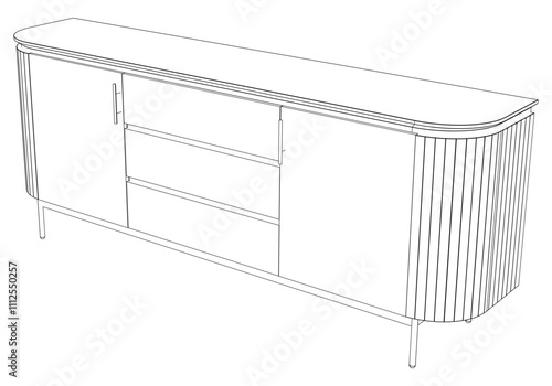 Chest of drawers outline icon. Line art illustration of TV stand, dresser. Modern commode, furniture in scandinavian style for home interior. Linear vector illustration isolated on white background