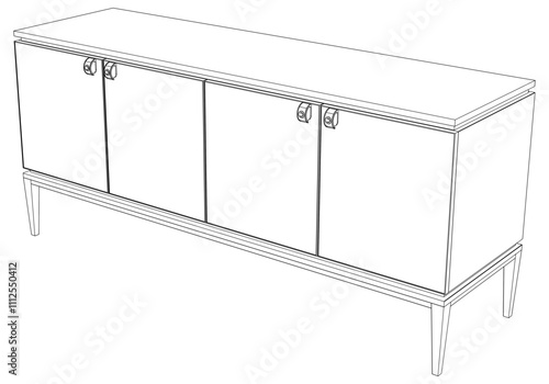 Chest of drawers outline icon. Line art illustration of TV stand, dresser. Modern commode, furniture in scandinavian style for home interior. Linear vector illustration isolated on white background
