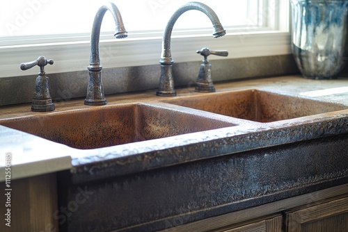 A kitchen sink sitting under a window with natural light