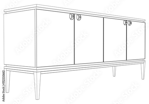 Chest of drawers outline icon. Line art illustration of TV stand, dresser. Modern commode, furniture in scandinavian style for home interior. Linear vector illustration isolated on white background