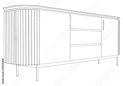 Chest of drawers outline icon. Line art illustration of TV stand, dresser. Modern commode, furniture in scandinavian style for home interior. Linear vector illustration isolated on white background