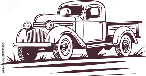 Old pickup truck line art