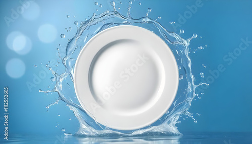 white plate splashes water bubbles