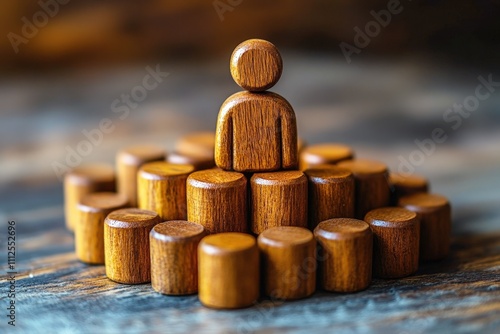 Wallpaper Mural Wooden Person Figurine Surrounded by Round Blocks on Rustic Wooden Background for Leadership and Growth Concepts Torontodigital.ca