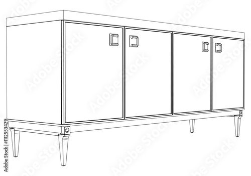 Chest of drawers outline icon. Line art illustration of TV stand, dresser. Modern commode, furniture in scandinavian style for home interior. Linear vector illustration isolated on white background