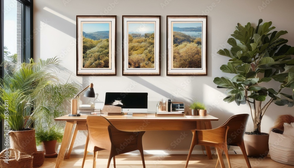 Posters in natural home office Posters in natural home office