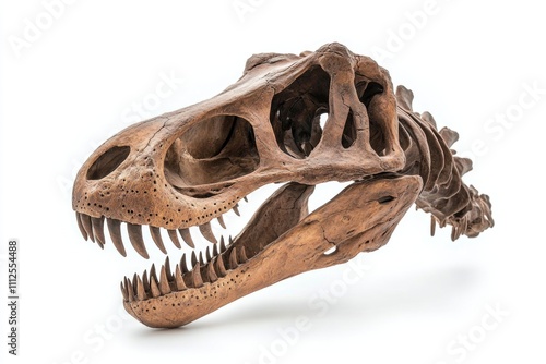 Fototapeta Naklejka Na Ścianę i Meble -  A close-up view of a dinosaur skull on a white background