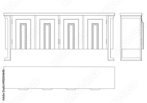 Chest of drawers outline icon. Line art illustration of TV stand, dresser. Modern commode, furniture in scandinavian style for home interior. Linear vector illustration isolated on white background