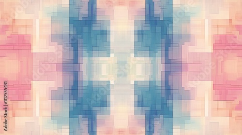 A minimalistic pixel art pattern with a mirrored design in pastel shades, creating an elegant, balanced aesthetic