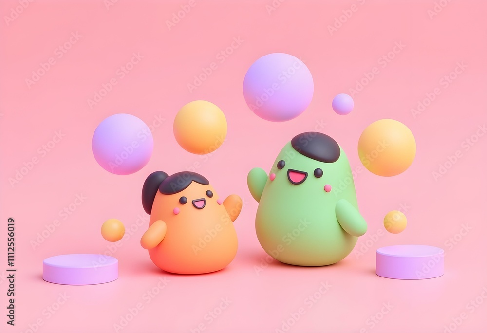 Small people flying around chat bubbles and emoji signs. Talking couple. Online messenger concept. Vector illustration. Small people flying around chat bubbles and emoji signs. Talking couple. Online messenger concept. Vector illustration.