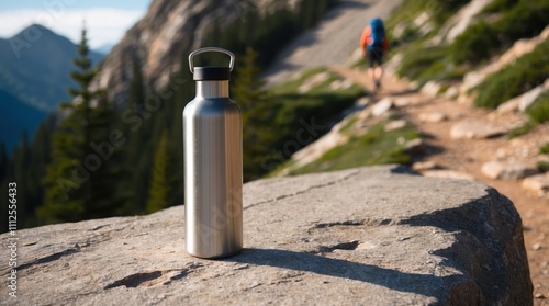 Adventure Awaits: Stainless Steel Water Bottle on a Mountain Trail