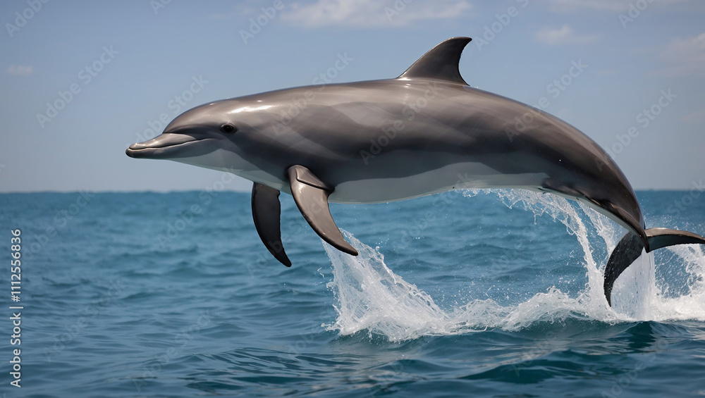 A dolphin is leaping out of the ocean water.
A dolphin is leaping out of the ocean water.