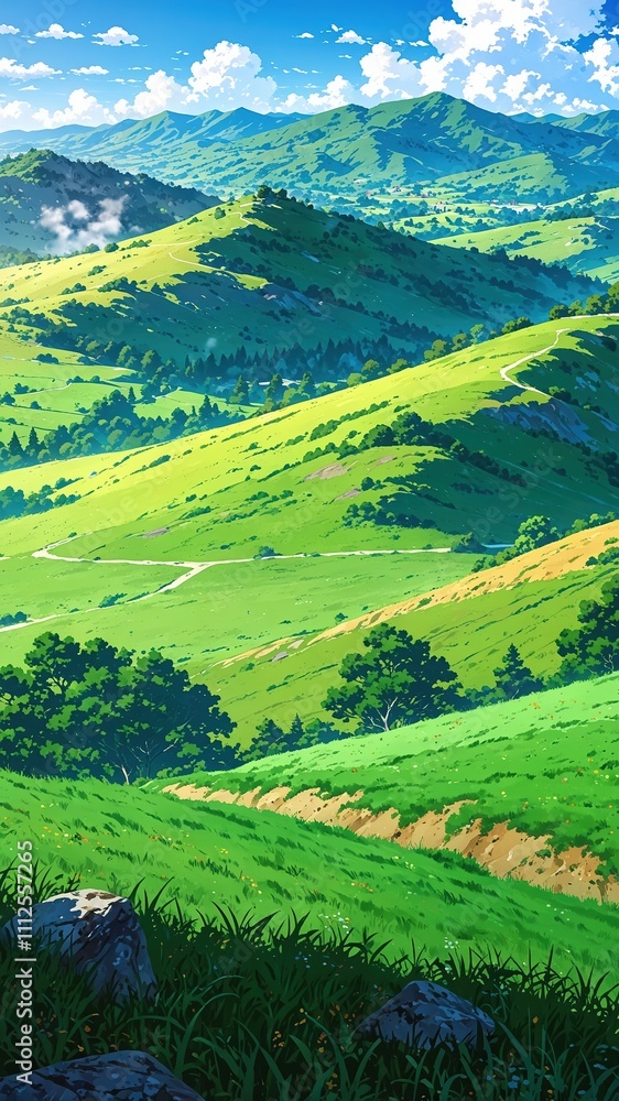 Tranquil Lush Green Hills Under Blue Sky Tranquil Lush Green Hills Under Blue Sky