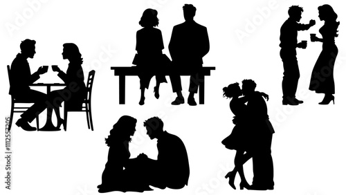 Stylish silhouette set of love