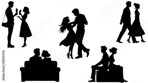 Stylish silhouette set of love