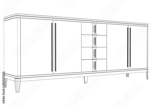 Chest of drawers outline icon. Line art illustration of TV stand, dresser. Modern commode, furniture in scandinavian style for home interior. Linear vector illustration isolated on white background
