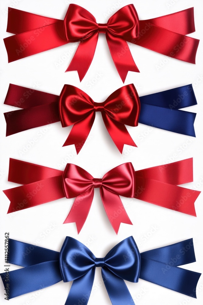 A collection of colorful bows in red, white and blue hues