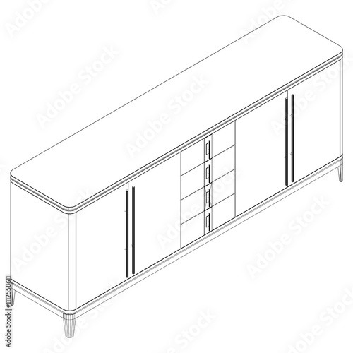 Chest of drawers outline icon. Line art illustration of TV stand, dresser. Modern commode, furniture in scandinavian style for home interior. Linear vector illustration isolated on white background