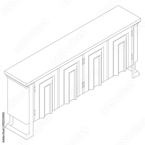 Chest of drawers outline icon. Line art illustration of TV stand, dresser. Modern commode, furniture in scandinavian style for home interior. Linear vector illustration isolated on white background