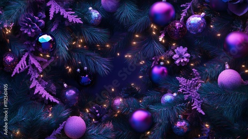 christmas decorations on christmas tree on garland background