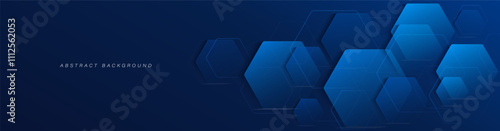 Abstract geometric hexagon shapes on blue background. Modern hexagonal pattern design elements. Medical, technology and science concept. Space for your text. Vector illustration