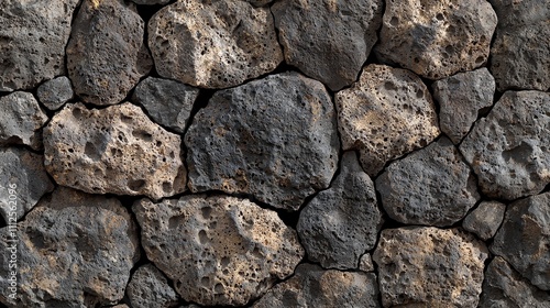 Rough Volcanic Rock Wall Texture Close-up, Irregular Composition, Dark Grey and Tan Tones, Natural Stone Background, Stone Wall Stone Texture, Volcanic Rock