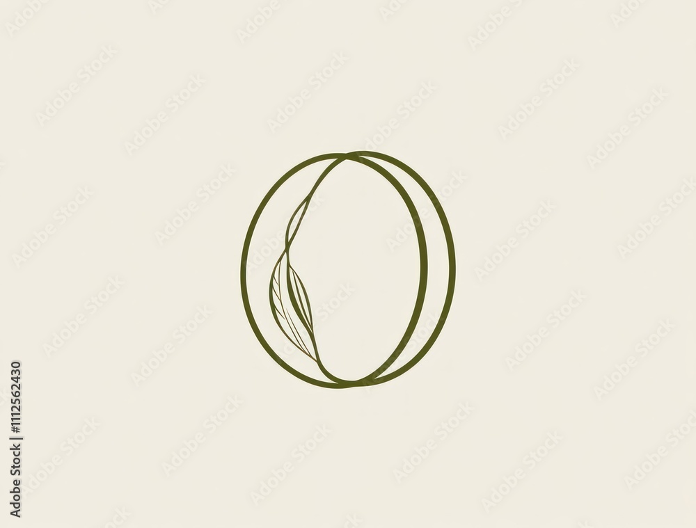Here's a description and keywords for your image.. Elegant olive green leaf monogram letter O. Minimalist botanical design. Here's a description and keywords for your image.. Elegant olive green leaf monogram letter O. Minimalist botanical design.
