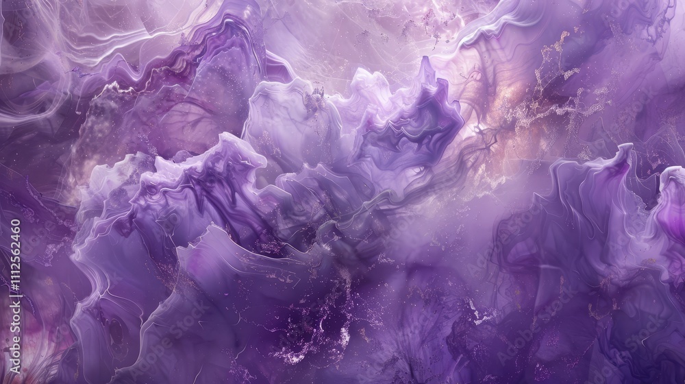 Purple and violet abstract background resembling fluid acrylic painting with gold glitter, creating a luxurious and dreamy atmosphere