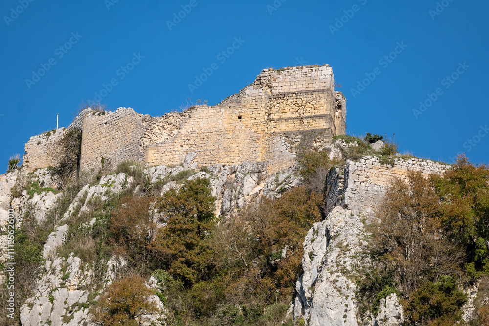 ruins of the castle landscape with sky, Castle of Roquefixade ruins of the castle landscape with sky, Castle of Roquefixade