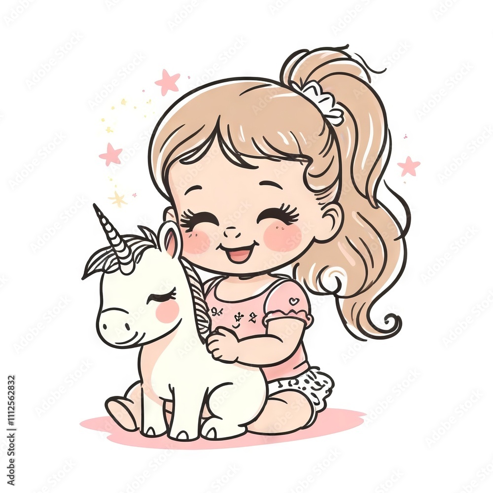 Joyful child playing with a unicorn toy, capturing the magic of childhood in a whimsical setting Joyful child playing with a unicorn toy, capturing the magic of childhood in a whimsical setting