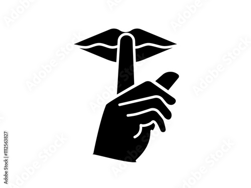 don't be loud icon, finger and lips icon, icon flat style pictogram for ui or ux mobile app, design sign logo symbol vector illustration, isolated on white editable