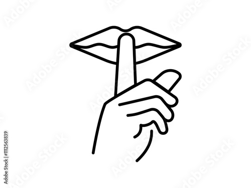 don't be loud icon, finger and lips icon, icon flat style pictogram for ui or ux mobile app, design sign logo symbol vector illustration, isolated on white editable