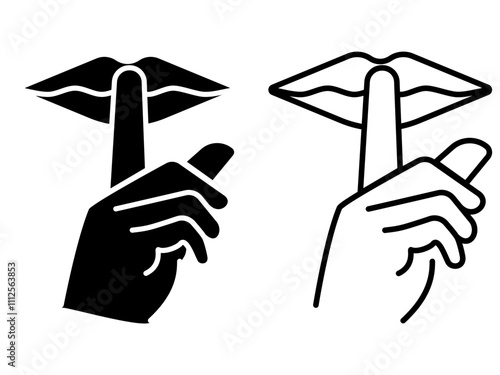 don't be loud icon, finger and lips icon, icon flat style pictogram for ui or ux mobile app, design sign logo symbol vector illustration, isolated on white editable