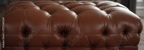 Luxury brown leather ottoman with tufted details and soft cushions, classic design, luxurious ottoman, leather upholstery