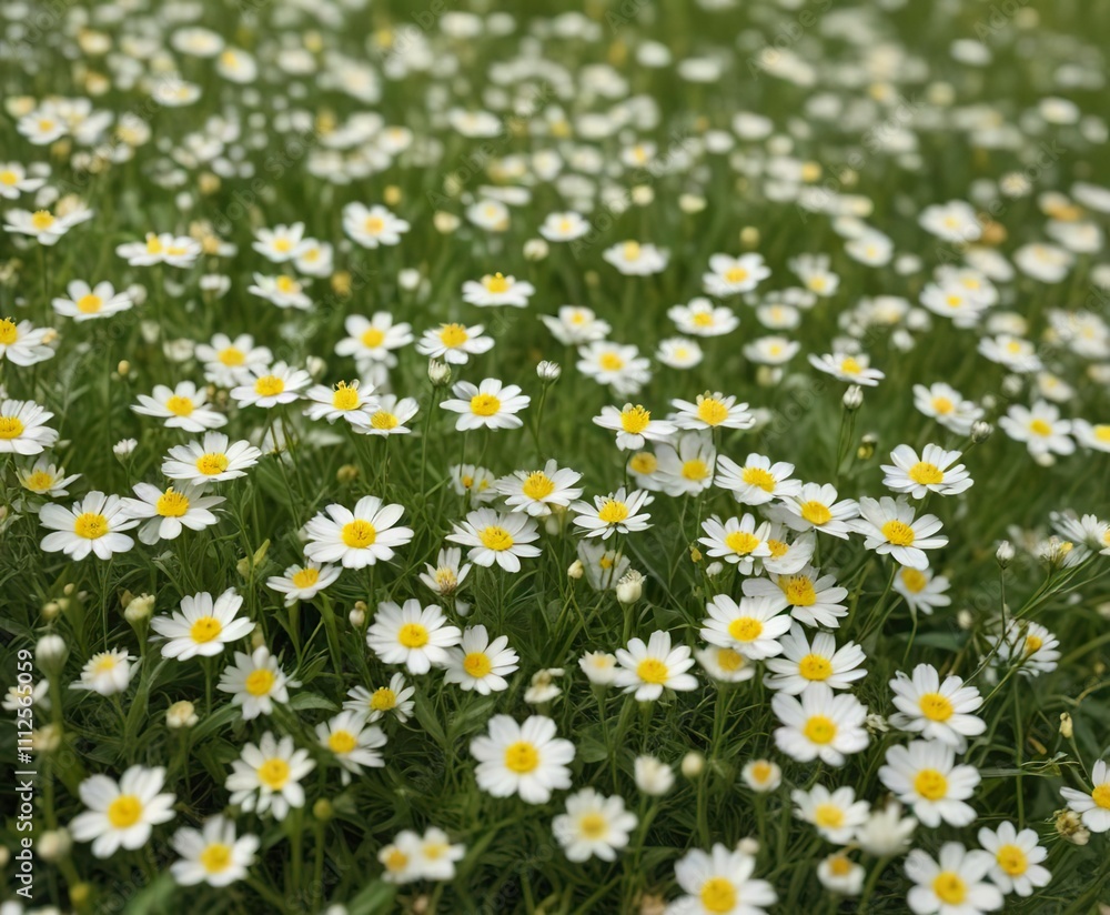 Fototapeta premium Masses of small white and yellow flowers in a summer meadow, flowering plants, summer meadow, achillea millefolium