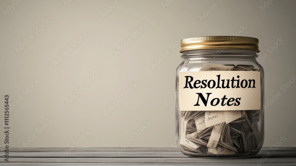 Inspirational Jar of Resolution Notes on a Clean Background Inspirational Jar of Resolution Notes on a Clean Background
