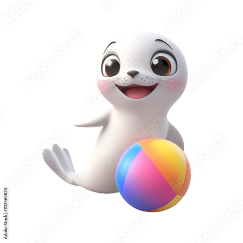 Cute Seal with Beach Ball, Adorable Marine Animal Design for Kids and Ocean-Themed Graphics photo