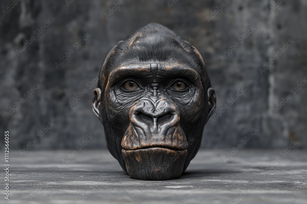 A detailed view of a gorilla statue, suitable for use in editorial or commercial contexts A detailed view of a gorilla statue, suitable for use in editorial or commercial contexts