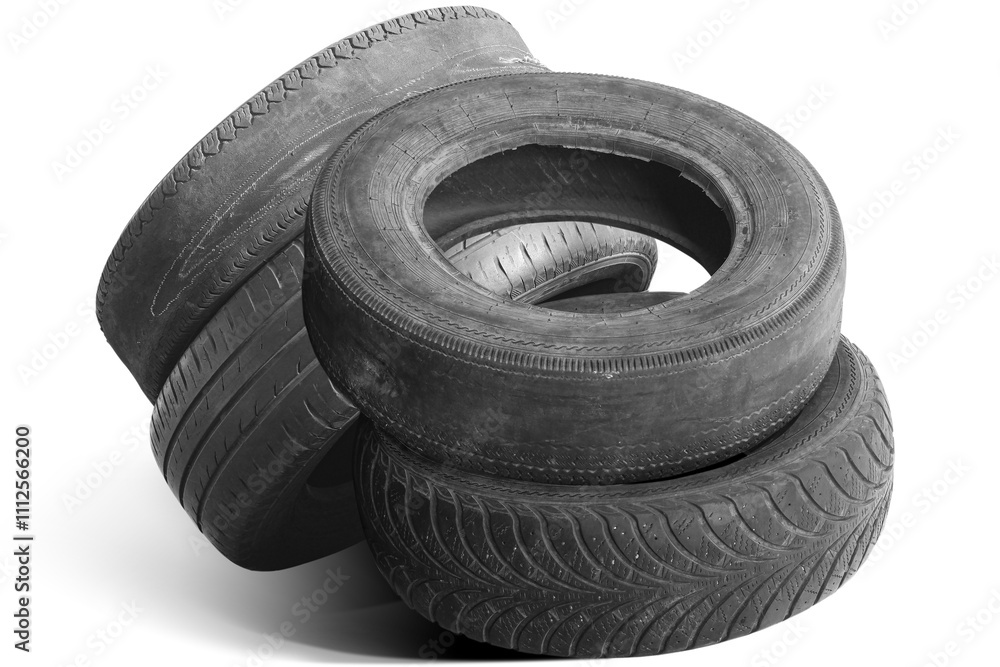 old worn damaged tires isolated on white background old worn damaged tires isolated on white background